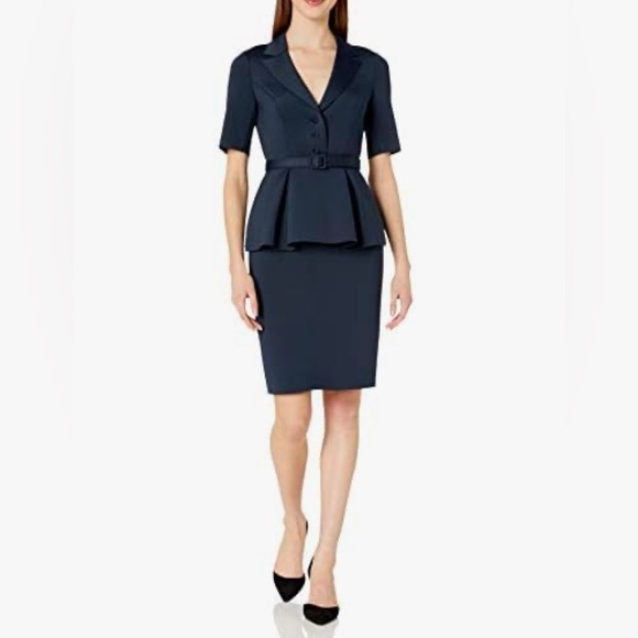 NWOT Badgley Mischka Elbow Sleeve Scuba Peplum Dress - Picture 2 of 5